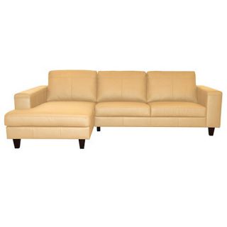 Ben de Lisi Home Cream leather Cara left hand facing chaise corner sofa with dark wood feet