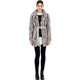 Warehouse Warehouse grey belted faux fur coat