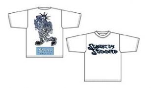 Slightly Stoopid White T Shirt   Blue & Black Logo on Front, Blue & Black Punk Rocker on the Back, Size Small Clothing