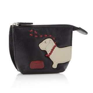 The Collection Black leather applique dog coin purse