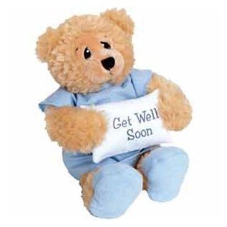 11" Plush PATIENT BEAR   FEEL BETTER Gift/Wearing Blue Hospital Gown & Slippers/Holding GET WELL SOON Pillow/ILLNESS/Sick CHILD/CHEER UP/Surgery 