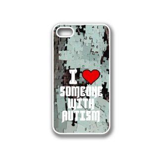 I Love Someone With Autism Puzzle Background White iPhone 4 Case   Fits iPhone 4 & iPhone 4S Cell Phones & Accessories