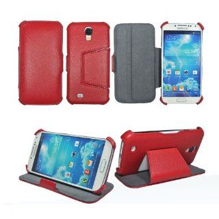 Ultra Slim Case for Samsung Galaxy S4 mini red I9190/I9195 with Stand up function   Flip Leather Folio Case / Cover for the new Galaxy SIV GT i9190/GT i9195 4G (PU Leather luxury accessories   Red) with 3 screen Protectors Cell Phones & Accessories