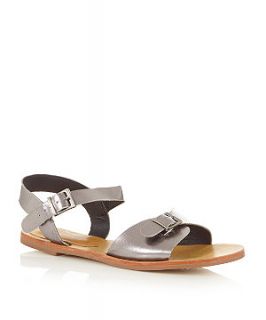 Silver Flat Buckled Sandals