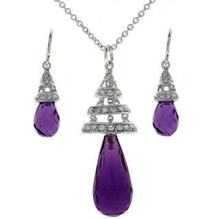 Necklace Earring Set Silver Swarovski Crystals Purple February Birthstone Swirl Bucasi SALE Jewelry