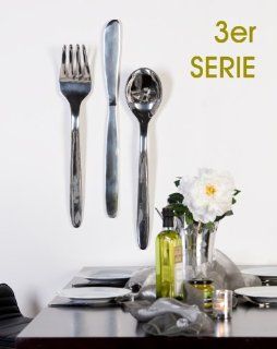 3er Set Wand Objekt *Messer+Gabel+Lffel* XL Aluminium silber Besteck Deko Kche Küche & Haushalt