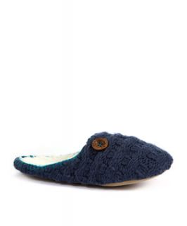 Urban Knit Navy Blue Fluffy Mule Slippers