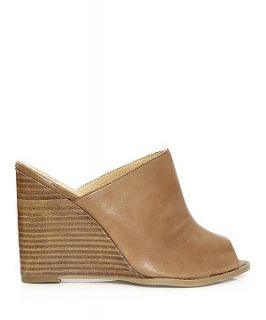 Limited Tan Leather Peep Toe Mule Wedges