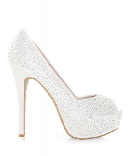 White Diamante Peep Toe Platform Heels