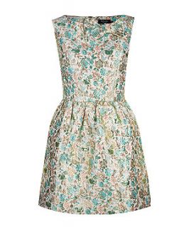 Miss Real Blue and Gold Floral Jacquard Bow Dress