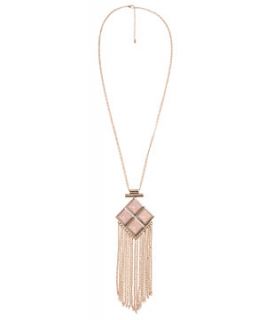 Gold and Pink Diamond Pendant Tassel Necklace