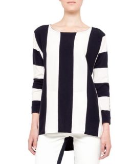 Womens Bold Striped Sweater, Navy/Cream   Akris punto   Navy/Cream (10)