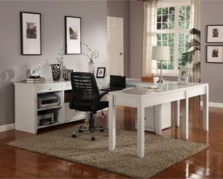 Parker House Boca U Shaped Desk with Credenza   Cottage White