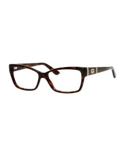 Gucci Rectangle Fashion Glasses with Interlocking G, Dark Brown Havana