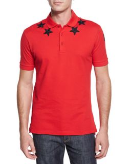 Givenchy Star Print Knit Polo Shirt, Red