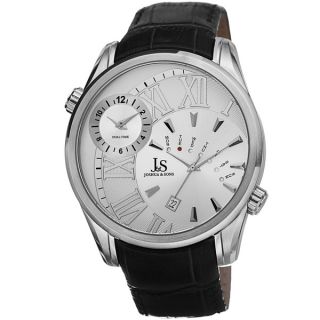 Joshua & Sons Mens Dual Time Leather Strap Watch   Shopping