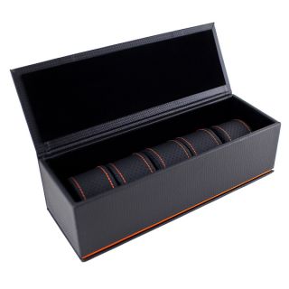 Caddy Bay Collection Black/ Orange Carbon Fiber 5 slot Watch Case