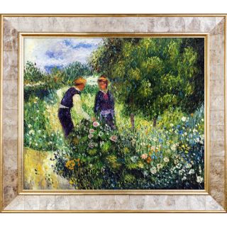 Picking Flowers, 1875 by Renoir Framed Painting Print on Canvas by La