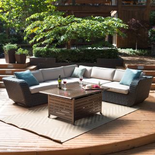 Belham Living Cordova All Weather Wicker Sectional Fire Pit Chat Set   Seats 5