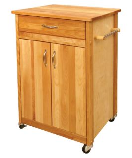 Catskill Butcher Block Cart with Flat Doors   Kitchen Islands and Carts