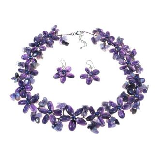 Purple Amethyst and FW Pearl Flower Jewelry Set (3 10 mm) (Thailand)