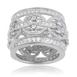 Journee Collection Sterling Silver Cubic Zirconia Wide Ring Band (12