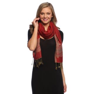 Army Green and Red Reversible Braided Fringe Shawl Wrap
