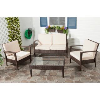 Safavieh Outdoor Living Beige Cushioned Black Glass Top 4 piece Patio