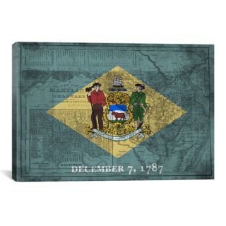 Delaware Flag, Grunge Vintage Map Graphic Art on Canvas
