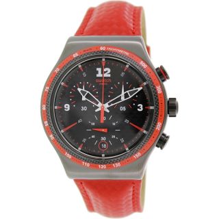 Swatch Mens YVM401 Irony Chronograph Red Leather Watch  
