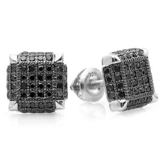 Sterling Silver Mens 1/2ct TDW Black Diamond Square Earrings
