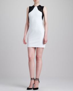 Emilio Pucci Lace Shoulder Sleeveless Sheath Dress, White/Black