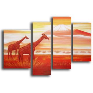 Africa Mountain 4 Piece Original Painting on Canvas Set by White Walls