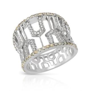 Ring with 0.8ct TW Natural Fancy Yellow Diamonds in 14K White Gold