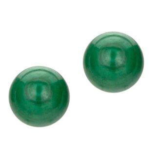 DaVonna Sterling Silver Round Green Malachite Stud Earrings (8 9 mm)