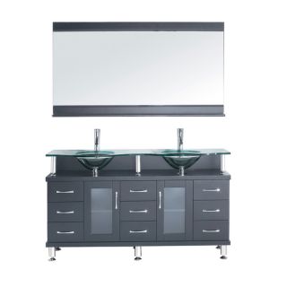 Vincente Rocco 59 inch Double Bathroom Vanity Cabinet Set in Grey