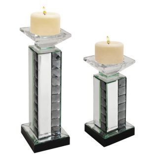 Howard Elliott Small Mirrored Pedestal Candleholder with Glass Crystal