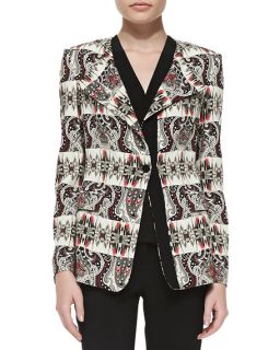 Etro Striped Cady One Button Jacket, Coral/Multi