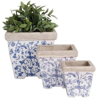 Esschert Design Aged Ceramic Square Nesting Pots   Set of 3   Planters