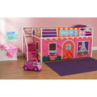 BakeShop Junior Loft with Pink Steps and Storage   White