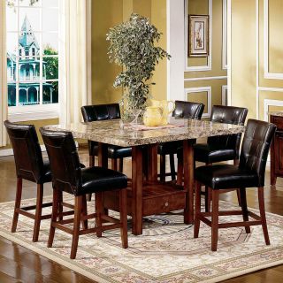 Steve Silver Montibello 7 Piece Marble Top Counter Height Storage Dining Table Set