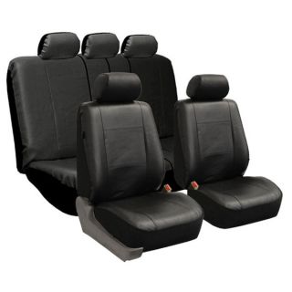 FH Group Black PU Leather Airbag Compatible Car Seat Covers Full Set