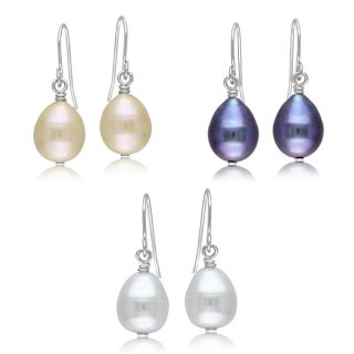 Haylee Jewels Silvertone Multi color Pearl 3 pair Earring Set (9 10 mm