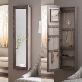 Wall Mounted Locking Mirrored Jewelry Armoire   Driftwood   Jewelry Armoires