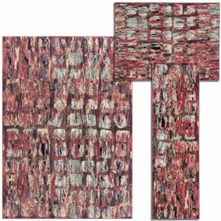 Tilted Squares Collection Red Rug 3pc Set by Nourison (22 x 73) (3