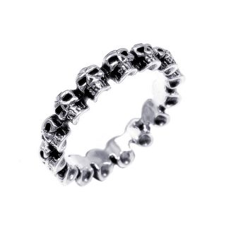 Conjoined Skeletal Skulls Wrap Band .925 Silver Ring (Thailand)