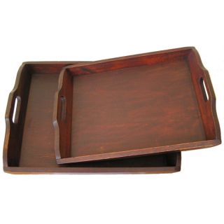 Gold Rush Solid Decorative Cedar Wood Serving Trays (Set of 2