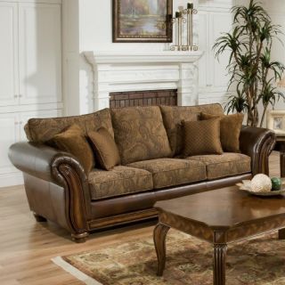 Simmons Zephyr Vintage Leather and Chenille Sofa with Accent Pillows   Sofas & Loveseats