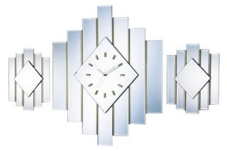 George Nelson Diamond Staggered Beveled Mirror Wall Clock Set with Gold Accent by Kirch