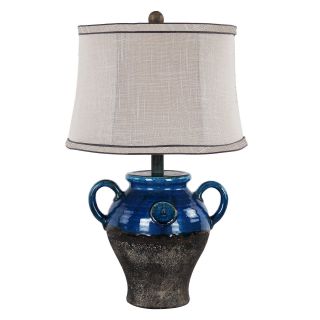 A Homestead Shoppe Lyon Blue Ceramic Table Lamp   Gray Shade   Table Lamps
